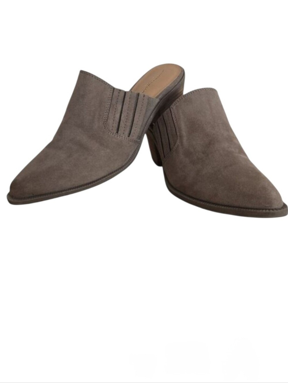 American Eagle Faux Suede Mule Heels Size 7 Taupe Block Heel